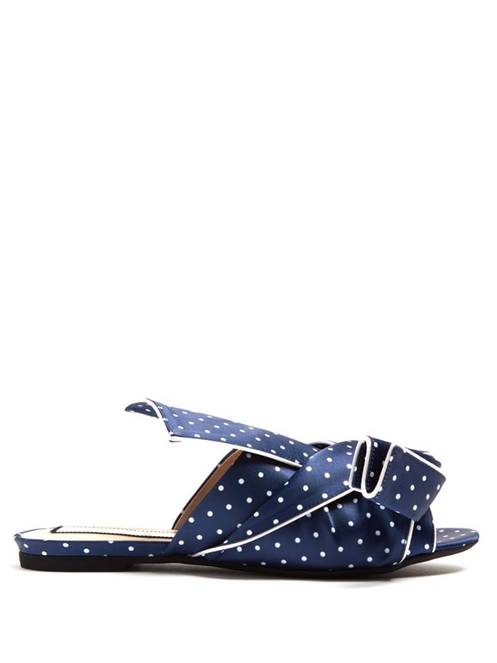No. 21 Bow-front Polka-dot Print Satin Slides
