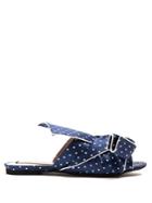 No. 21 Bow-front Polka-dot Print Satin Slides