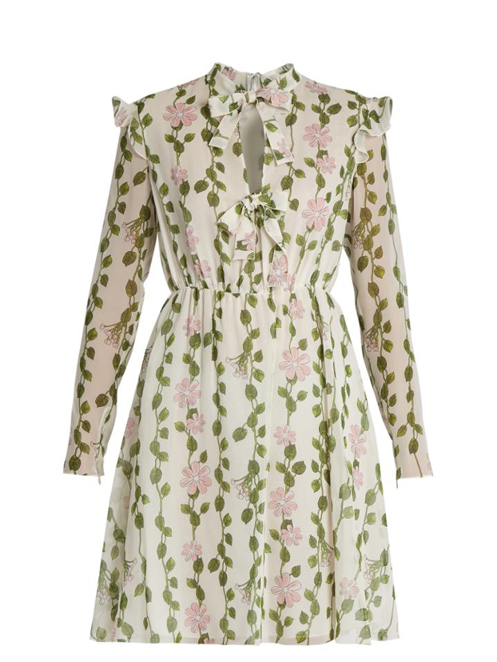Giambattista Valli Floral-print Long-sleeved Silk-chiffon Dress