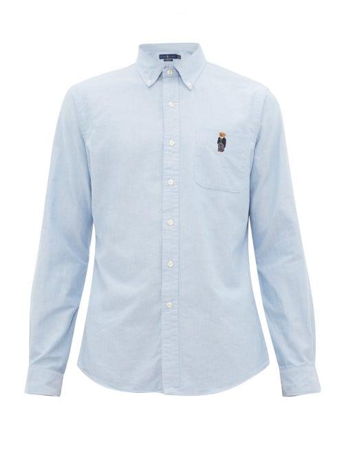 Matchesfashion.com Polo Ralph Lauren - Polo Bear Embroidered Cotton Oxford Shirt - Mens - Blue