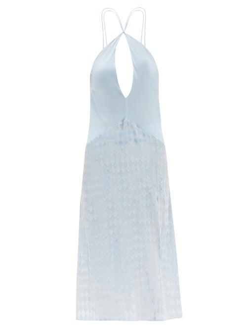 Maximilian - Indigo Silk-devor Crepe De Chine Dress - Womens - Blue