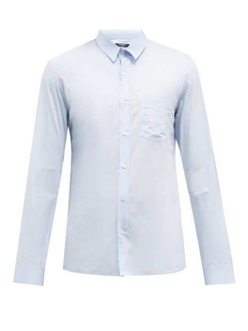 Mens Rtw Balmain - Logo-embroidered Cotton Shirt - Mens - Blue