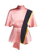 Matchesfashion.com Roksanda - Contrast Panel Draped Silk Top - Womens - Pink Multi