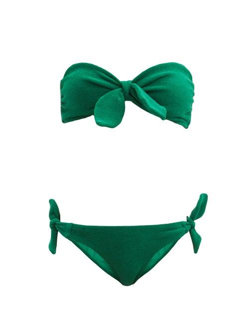 Ladies Beachwear Zimmermann - Teddy Tie-front Terry Bandeau Bikini - Womens - Green