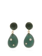 Matchesfashion.com Vanda Jacintho - Organic Crystal-embellished Drop Clip Earrings - Womens - Dark Green