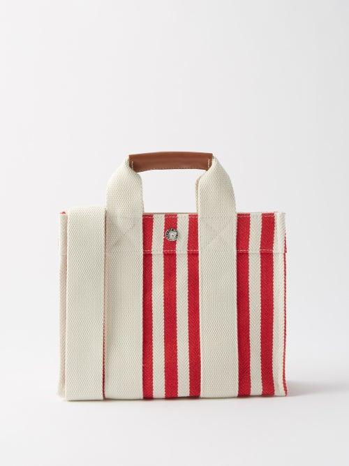Rue De Verneuil - Tote Xs Striped Canvas And Leather Tote Bag - Womens - Red White