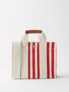 Rue De Verneuil - Tote Xs Striped Canvas And Leather Tote Bag - Womens - Red White