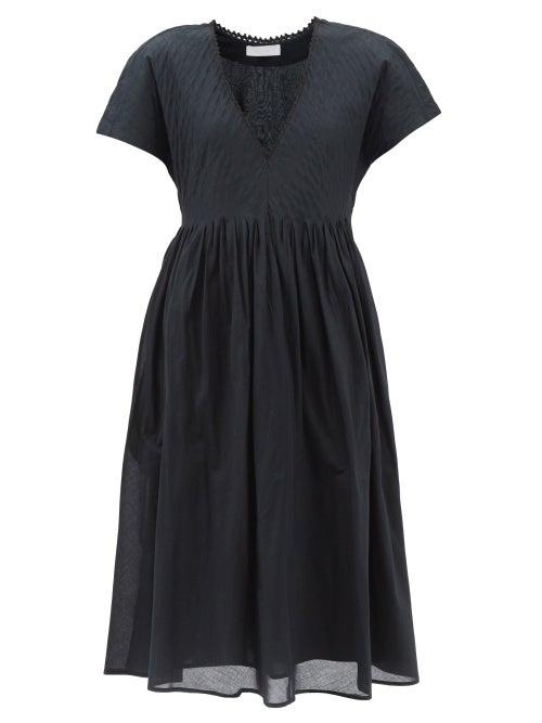 Merlette - Zeeland Crochet-trim Cotton-voile Midi Dress - Womens - Black