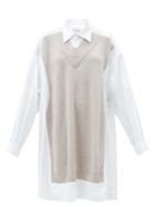 Matchesfashion.com Maison Margiela - Knitted-overlay Cotton-poplin Shirt Dress - Womens - White