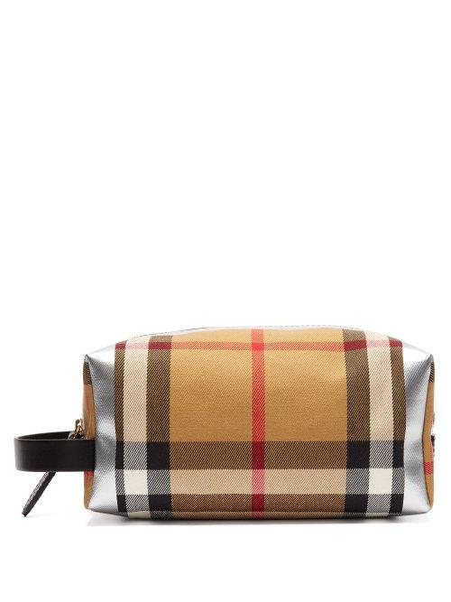 Matchesfashion.com Burberry - Metallic Checked Canvas Wash Bag - Womens - Brown Multi