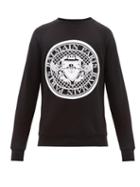 Matchesfashion.com Balmain - Flocked Logo Crest Cotton Jersey Sweatshirt - Mens - Black White