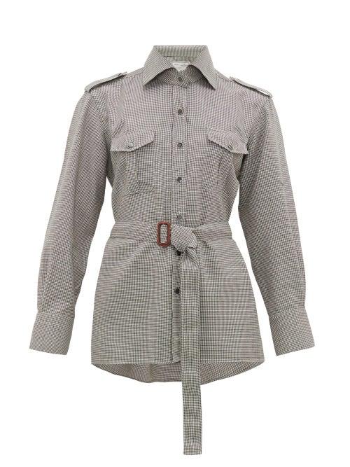 Matchesfashion.com Giuliva Heritage Collection - The Aurora Belted Houndstooth Wool-twill Shirt - Womens - Black White