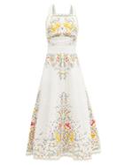 Matchesfashion.com Zimmermann - Carnaby Floral-embroidered Linen Midi Dress - Womens - White Multi