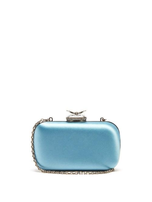 Matchesfashion.com Alexander Mcqueen - Butterfly Crystal Embellished Satin Clutch - Womens - Light Blue