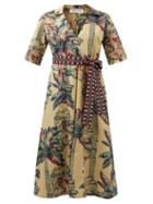 Emporio Sirenuse - Ottavia Palm-print Cotton-canvas Midi Dress - Womens - Grey Print