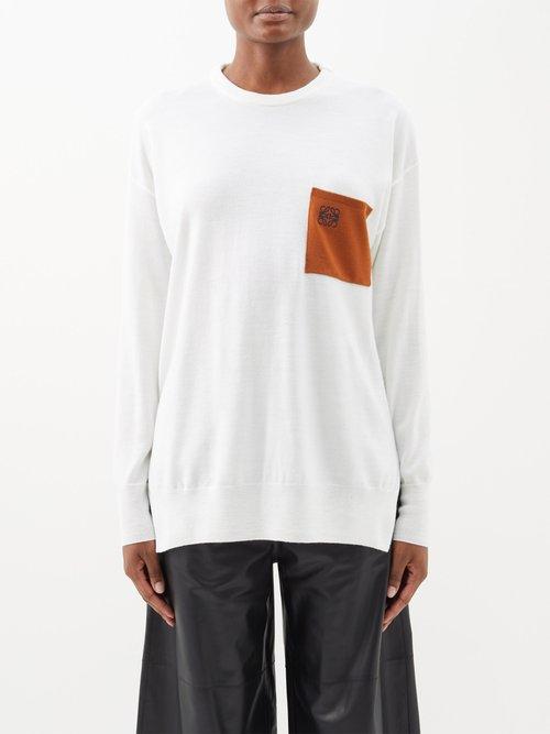 Loewe - Anagram-pocket Wool Sweater - Womens - Ecru