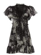 Matchesfashion.com Giambattista Valli - Square Print Lace Trimmed Silk Georgette Dress - Womens - Black White