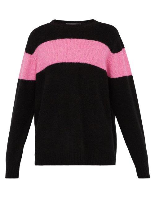 Matchesfashion.com The Elder Statesman - Racing Contrast Panel Cashmere Crew Neck Sweater - Mens - Black