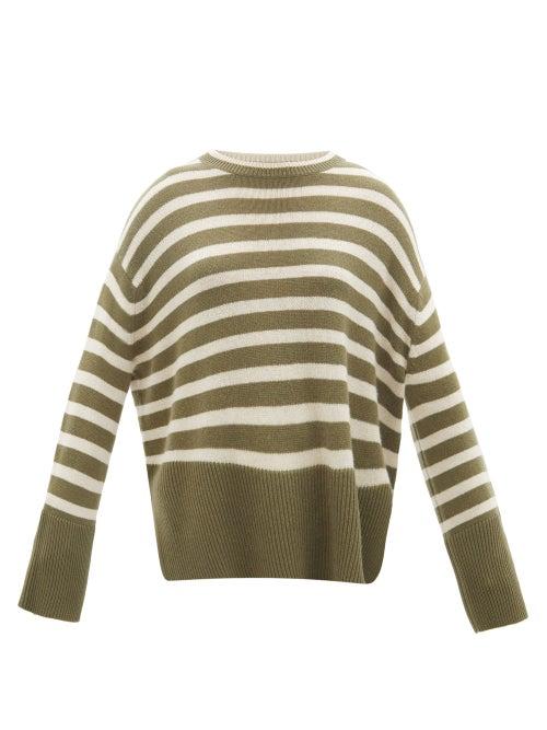 Allude - Striped Virgin Wool-blend Sweater - Womens - Khaki Stripe