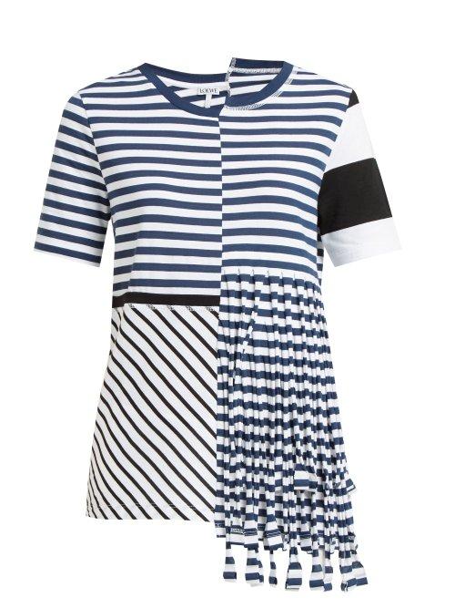 Matchesfashion.com Loewe - Asymmetric Striped Jersey T Shirt - Womens - Navy White