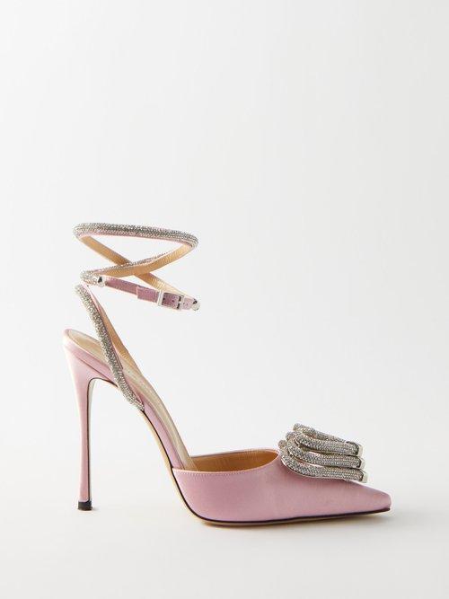 Mach & Mach - Triple Heart 110 Crystal-embellished Satin Pumps - Womens - Pink Silver