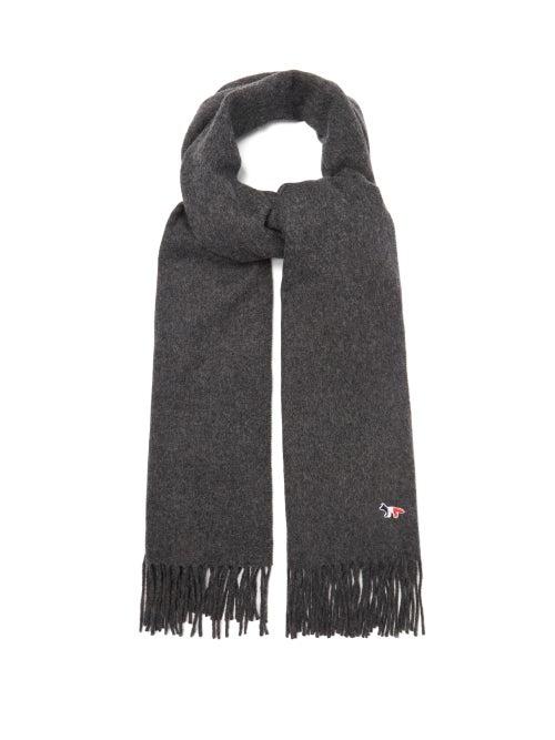 Matchesfashion.com Maison Kitsun - Tricolour Fox-patch Tasselled Wool Scarf - Mens - Grey