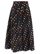 Carolina Herrera - Polka-dot Cotton-poplin Midi Skirt - Womens - Black Multi