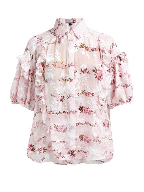 Matchesfashion.com Preen By Thornton Bregazzi - Carol Floral Print Pink Devore Blouse - Womens - Pink Multi