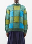 Marni - Check-jacquard Wool-blend Sweater - Womens - Green Blue