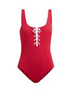 Matchesfashion.com Cossie + Co - The Dree Lace Up Swimsuit - Womens - Red