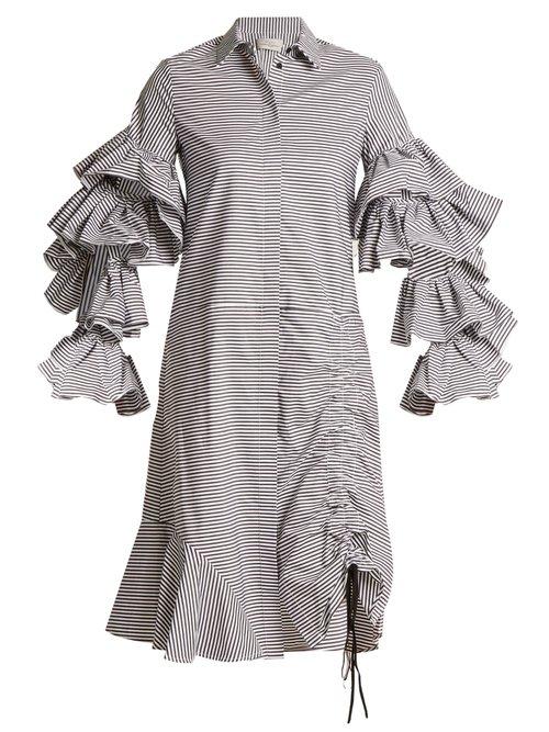Matchesfashion.com Preen By Thornton Bregazzi - Shona Detachable Sleeve Striped Cotton Dress - Womens - Black Stripe