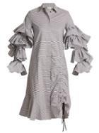 Matchesfashion.com Preen By Thornton Bregazzi - Shona Detachable Sleeve Striped Cotton Dress - Womens - Black Stripe