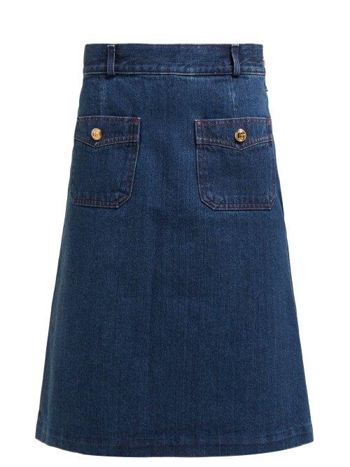 Matchesfashion.com Gucci - Gg Buttoned Denim Skirt - Womens - Denim