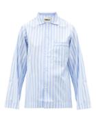 Ladies Lingerie Tekla - Striped Organic-cotton Pyjama Shirt - Womens - Blue Stripe