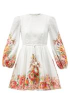 Matchesfashion.com Zimmermann - Mae Belted Floral-print Mini Dress - Womens - White Print