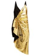 Matchesfashion.com Gucci - Pleated Metallic Leather And Suede Mini Dress - Womens - Black Gold