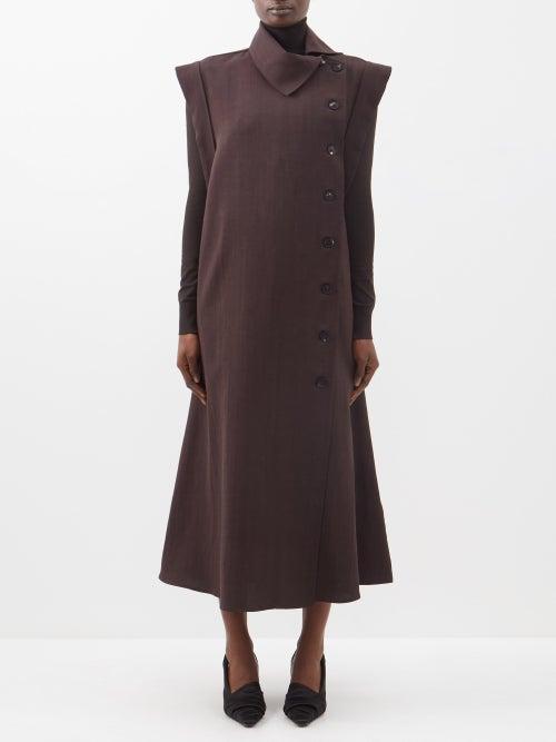 Co - Asymmetric-collar Buttoned Canvas Dress - Womens - Dark Brown