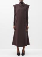 Co - Asymmetric-collar Buttoned Canvas Dress - Womens - Dark Brown