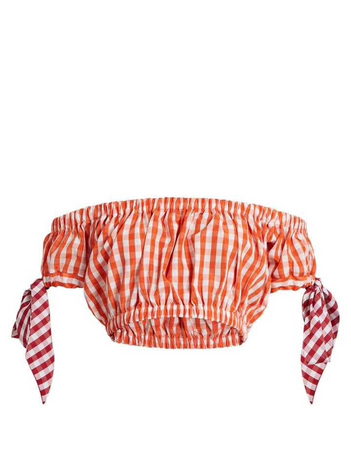 House Of Holland Off-the-shoudler Gingham Bandeau Top