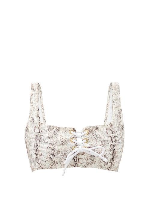 Matchesfashion.com Heidi Klein - Cairns Snake-print Lace-up Bikini Top - Womens - Beige Multi