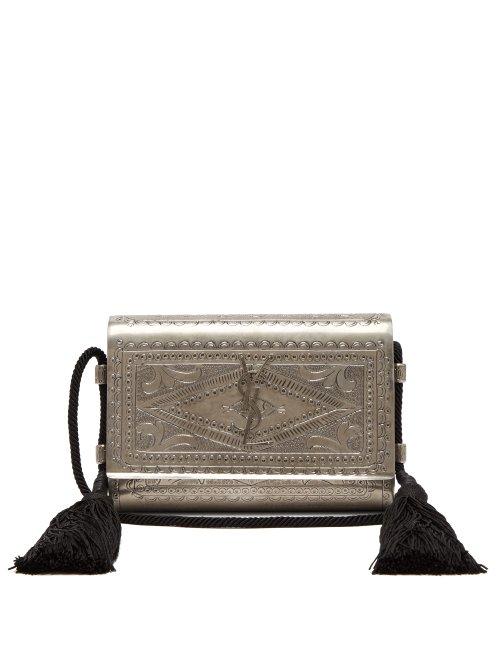 Matchesfashion.com Saint Laurent - Kate Engraved Metal Cross Body Bag - Womens - Silver