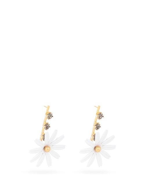 Matchesfashion.com Marni - Crystal & Daisy Earrings - Womens - White Gold