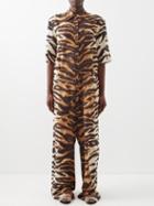 Raey - Tiger-print Silk Wide-leg Jumpsuit - Womens - Brown Print