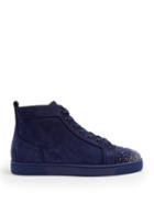 Matchesfashion.com Christian Louboutin - Lou Crystal Embellished Suede High Top Trainers - Mens - Blue