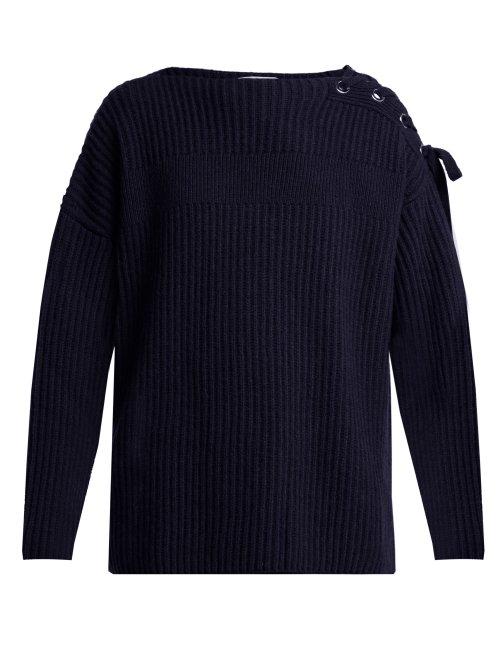 Matchesfashion.com Stella Mccartney - Lace Up Cashmere Blend Sweater - Womens - Navy