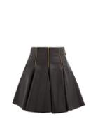 Matchesfashion.com Versace - Zip-embellished Pleated Leather Mini Skirt - Womens - Black
