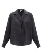 Ladies Rtw Loewe - Anagram Striped Linen-blend Twill Shirt - Womens - Navy