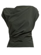 Matchesfashion.com Lemaire - Pleated Cowl Neck Cotton Blouse - Womens - Dark Green