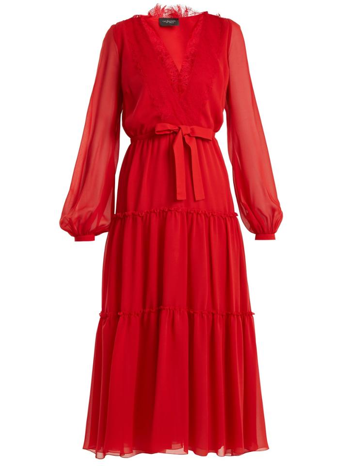 Giambattista Valli V-neck Lace-trimmed Silk-georgette Dress