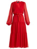 Giambattista Valli V-neck Lace-trimmed Silk-georgette Dress